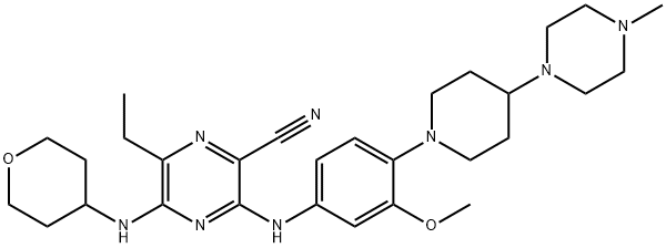 2-পাইরাজিন কার্বোনিট্রিল, 6-ইথাইল-3-[[3-মিথক্সি-4-[4-(4-মিথাইল-1-পাইপারাজিনাইল)-1-পাইপেরিডিনাইল]ফিনাইল] অ্যামিনো]-5-[(টেট্রাহাইড্রো-2এইচ-পাইরান- 4-yl)অ্যামিনো]-