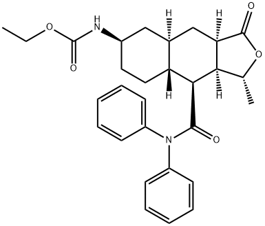 ইথাইল ((1R,3aR,4aR,6R,8aR,9S,9aS)-9-(ডিফেনাইলকার্বামোয়েল)-1-মিথাইল-3-অক্সোডোডেকাহাইড্রোনাফথো[2,3-c]ফুরান-6-yl) কার্বামেট